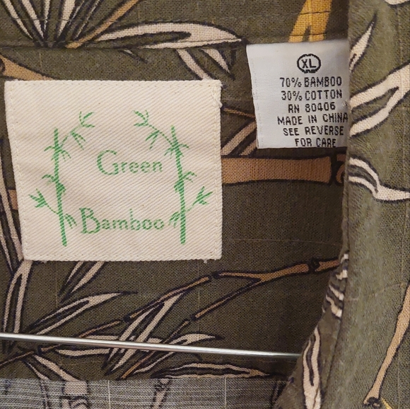 Green Bamboo XL Hawaiian Inspired Button Down Shirt - Picture 3 of 4